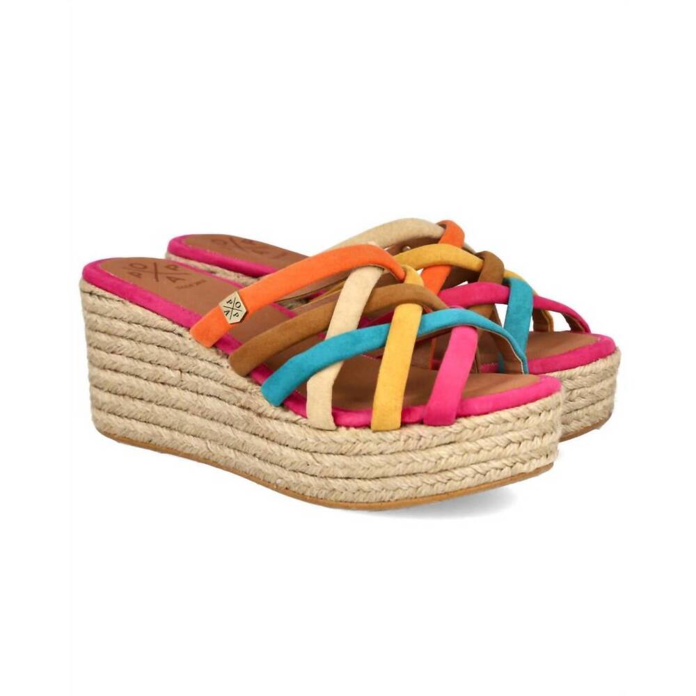 NEW POPA women's emu espadrille wedge sandals in brown multi